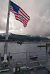 The Stars and Stripes flying over Juneau, Alaska.  Taken from the back deck of the Navy Warship USS Bunker Hill during a private tour on 5/17/2007.