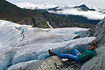 One more pose from Scott, relaxing next to the Mendenhall Glacier near the end of our amazing hike on 10/9/2007.  The Nugget Creek Waterfall, shown in the the second 10/14 Photo of the Week, can be seen in the distance.
